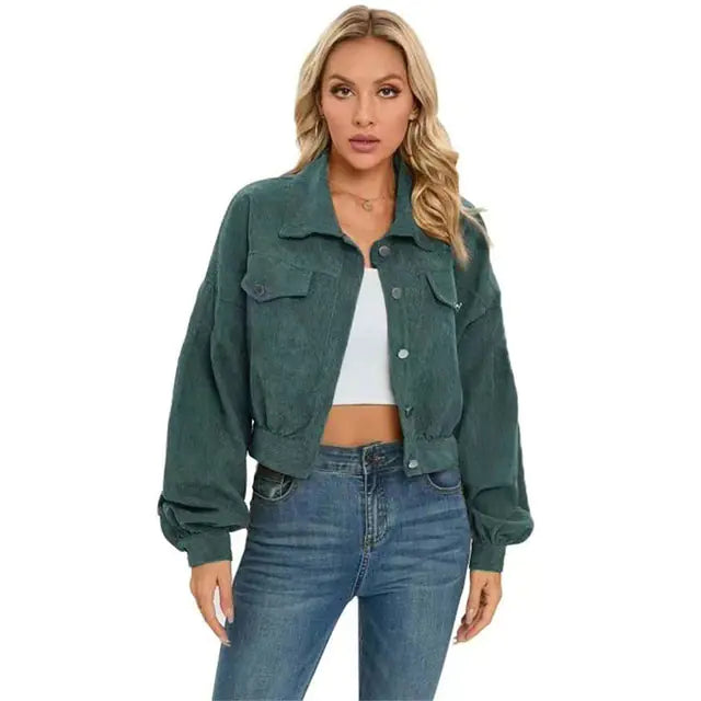 2024 Women's Corduroy Short Jacket with Lantern Sleeves