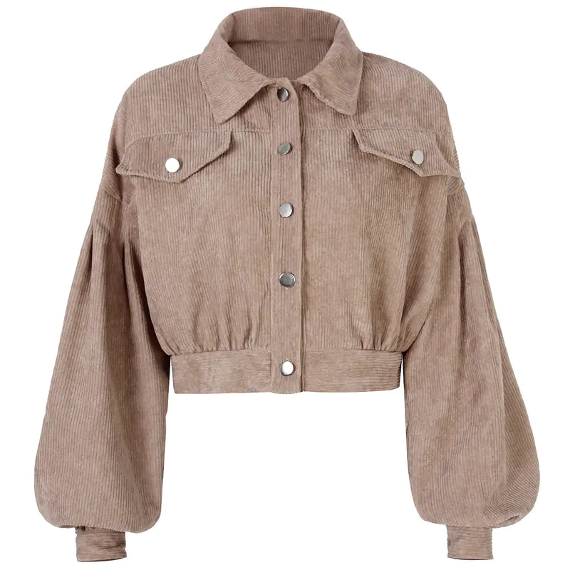 2024 Women's Corduroy Short Jacket with Lantern Sleeves