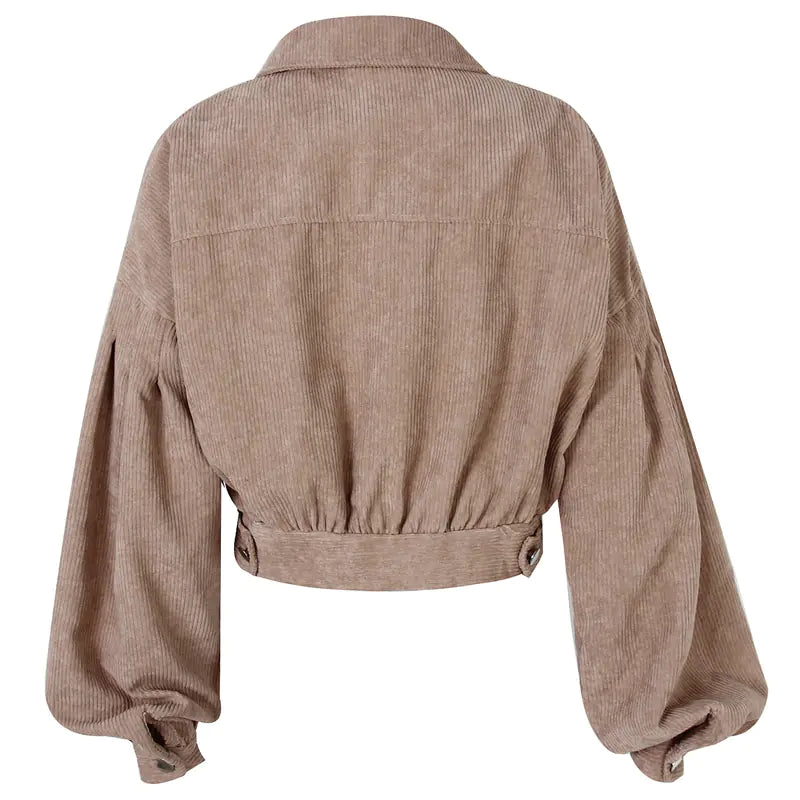 2024 Women's Corduroy Short Jacket with Lantern Sleeves