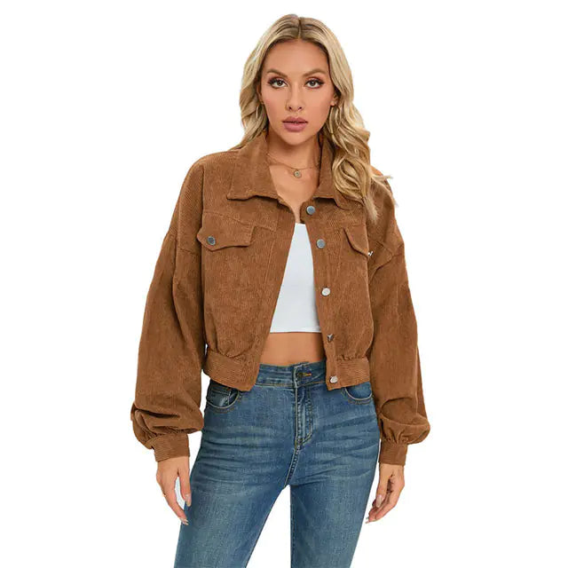 2024 Women's Corduroy Short Jacket with Lantern Sleeves