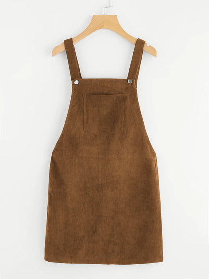 Corduroy Solid Color Strap Dress