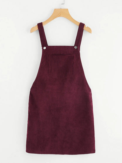 Corduroy Solid Color Strap Dress