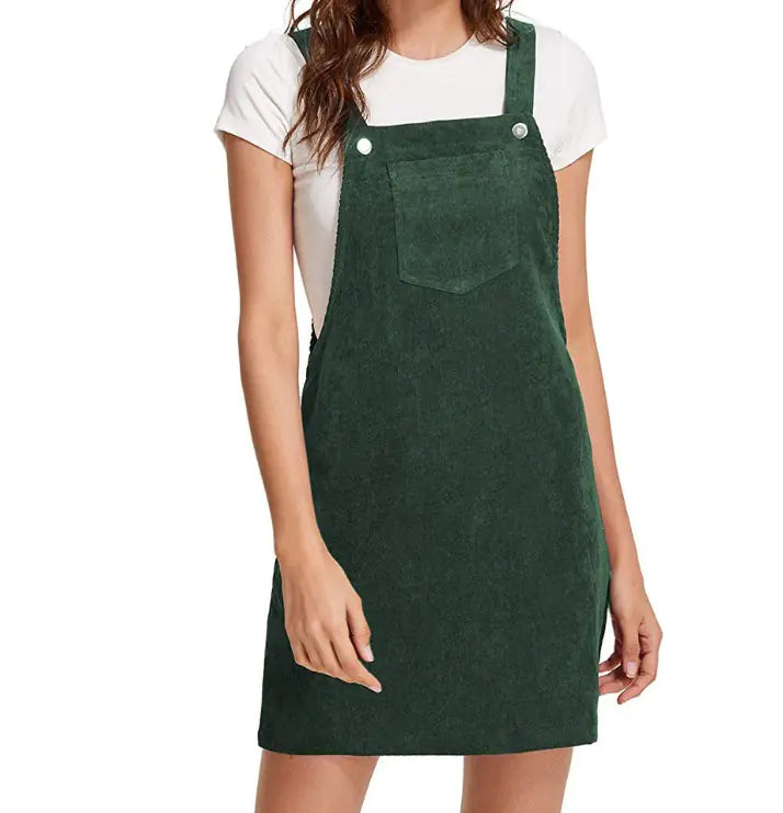 Corduroy Solid Color Strap Dress
