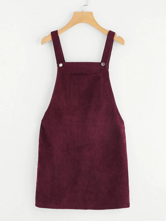 Corduroy Solid Color Strap Dress