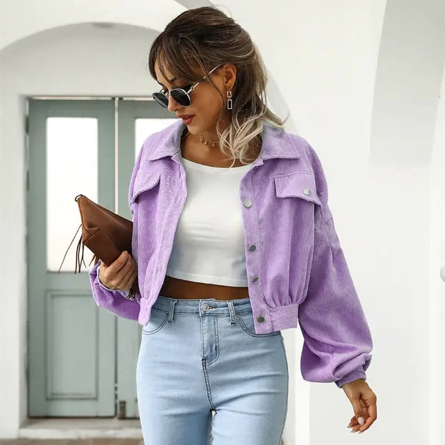2024 Women's Corduroy Short Jacket with Lantern Sleeves