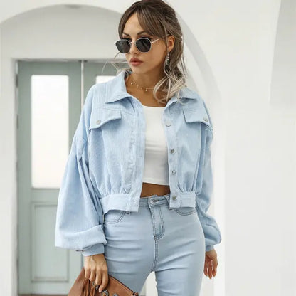 2024 Women's Corduroy Short Jacket with Lantern Sleeves