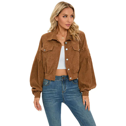 2024 Women's Corduroy Short Jacket with Lantern Sleeves