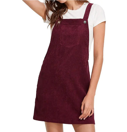 Corduroy Solid Color Strap Dress