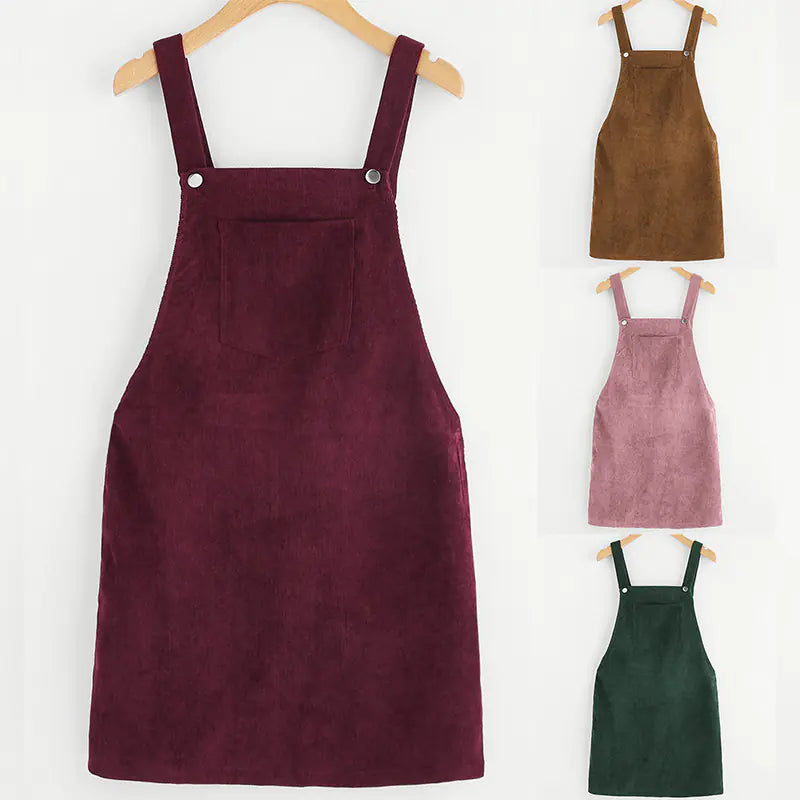 Corduroy Solid Color Strap Dress