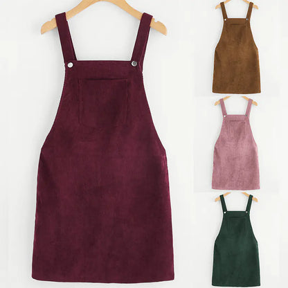 Corduroy Solid Color Strap Dress