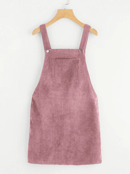 Corduroy Solid Color Strap Dress