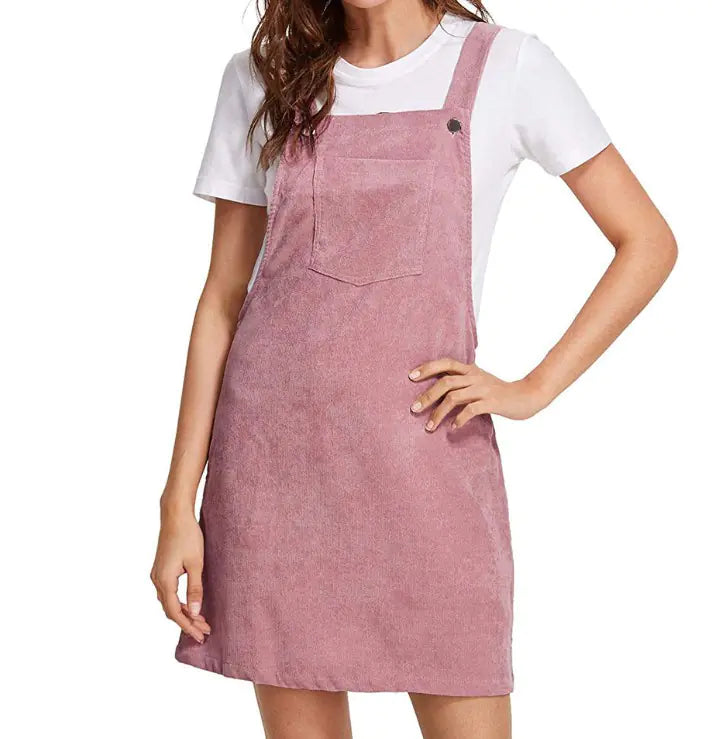 Corduroy Solid Color Strap Dress