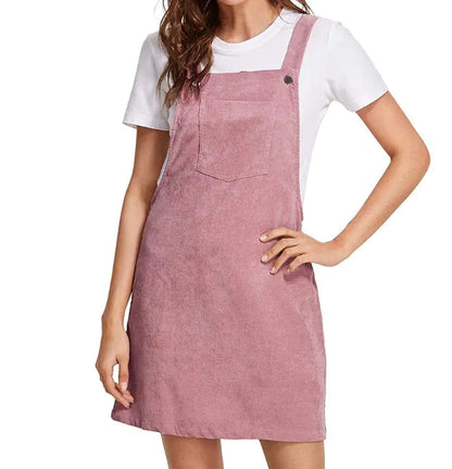 Corduroy Solid Color Strap Dress